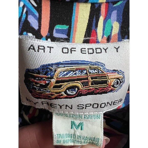Art Of Eddy Reyn Spooner Classic Hot Rod Roadster Hawaiian Button Shirt Medium - Picture 7 of 8
